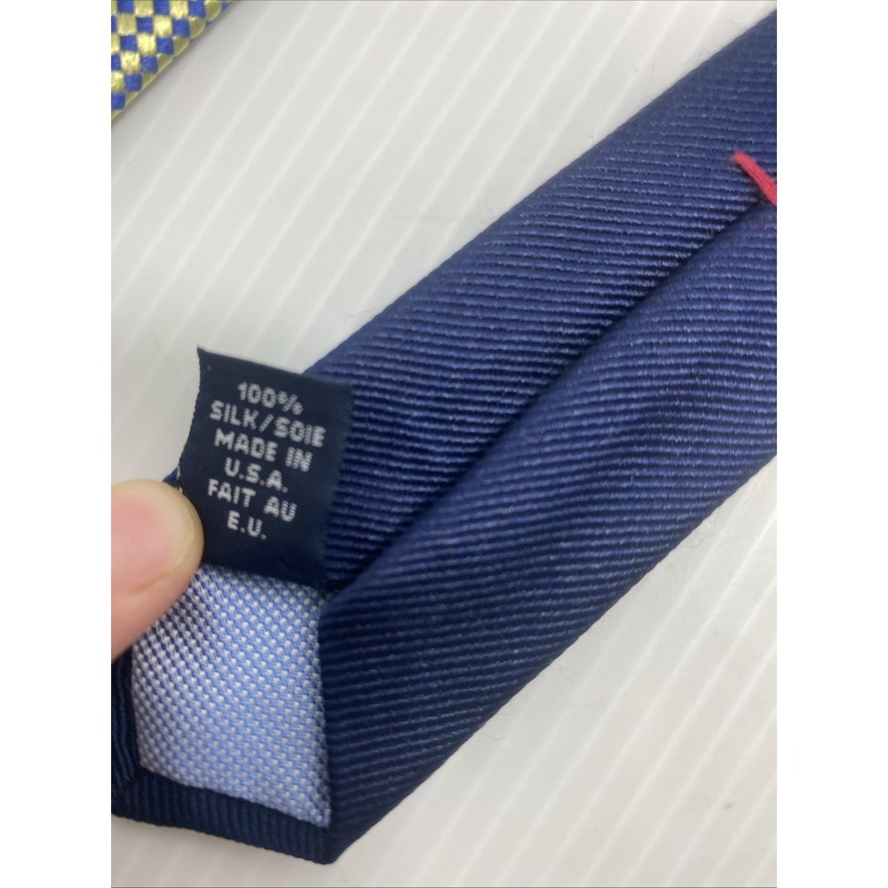 Tommy Hilfiger VIntage Silk Necktie Blue & Yellow Geometric Pattern T26 - Picture 5 of 5